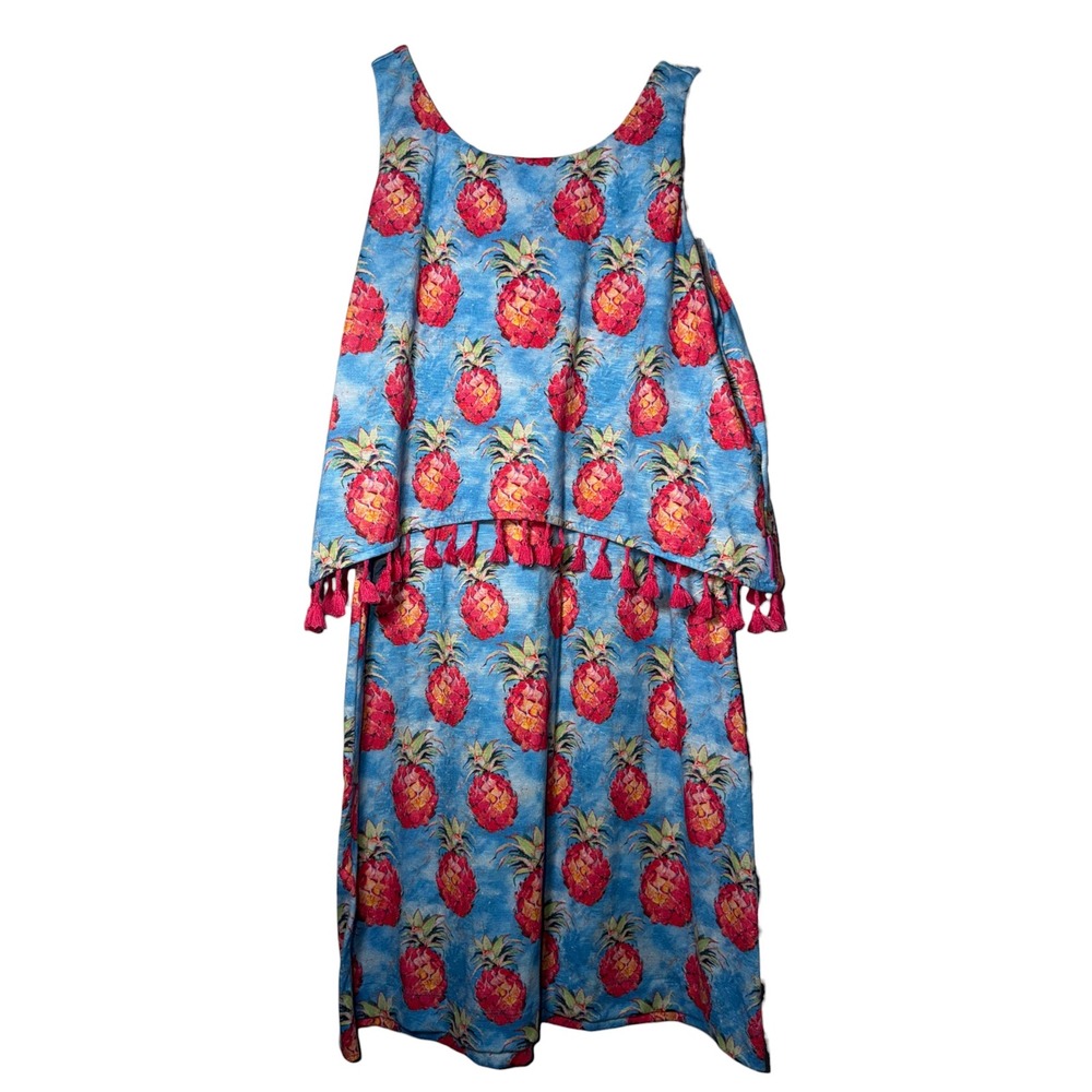 Leoma Lovegrove Pineapple Tassel Dress M Tropical Resort Wearable Art Boho